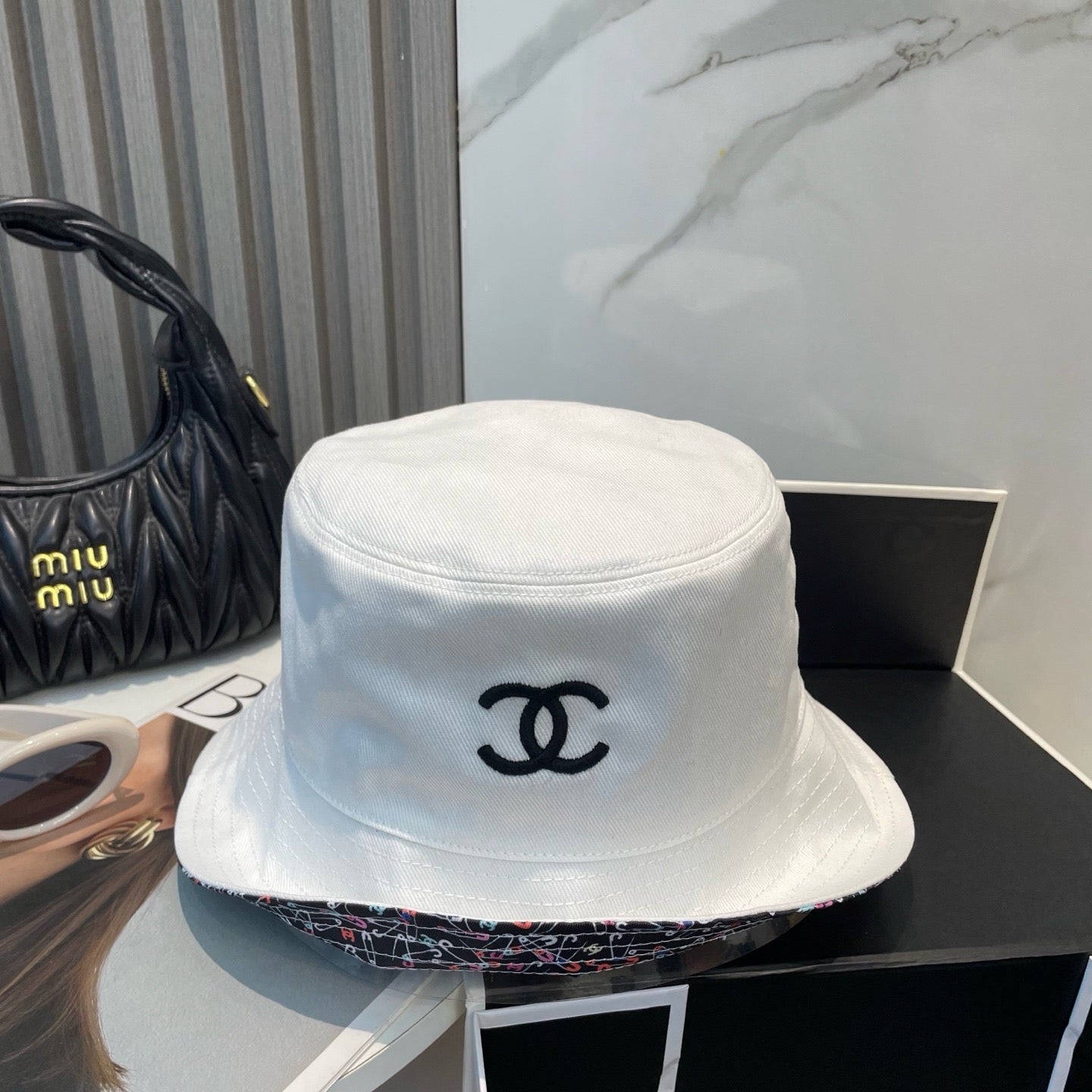 White, Black and Cream Hat