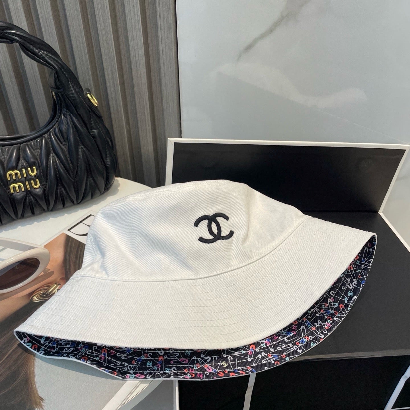 White, Black and Cream Hat