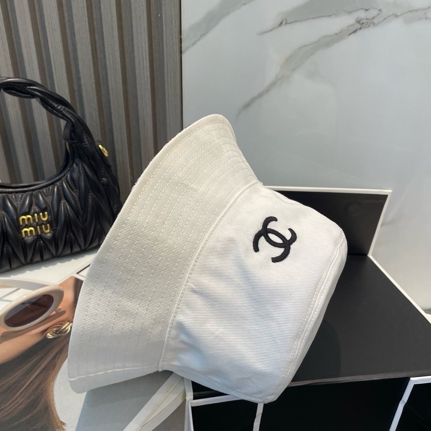 White, Black and Cream Hat