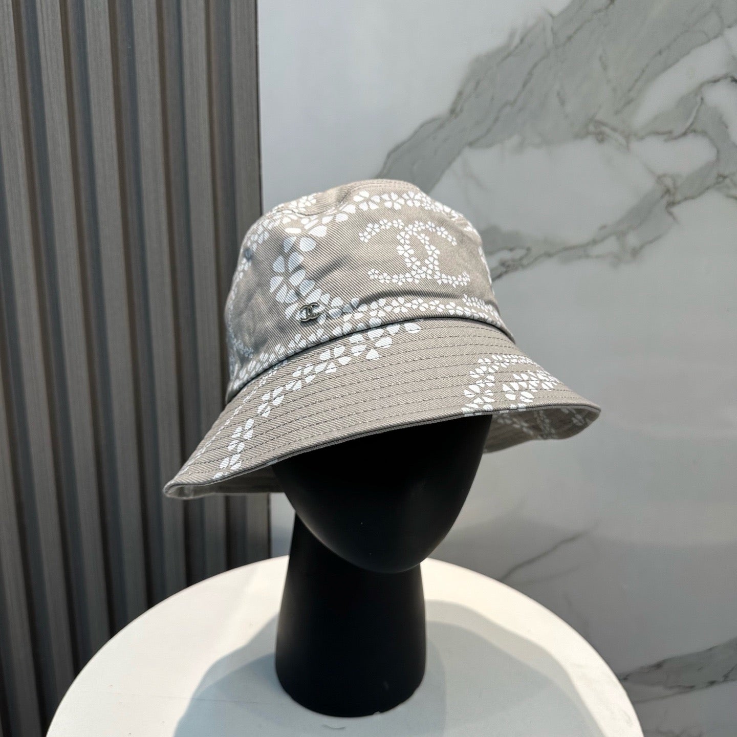 Taupe, Sky Blue and Black Hat