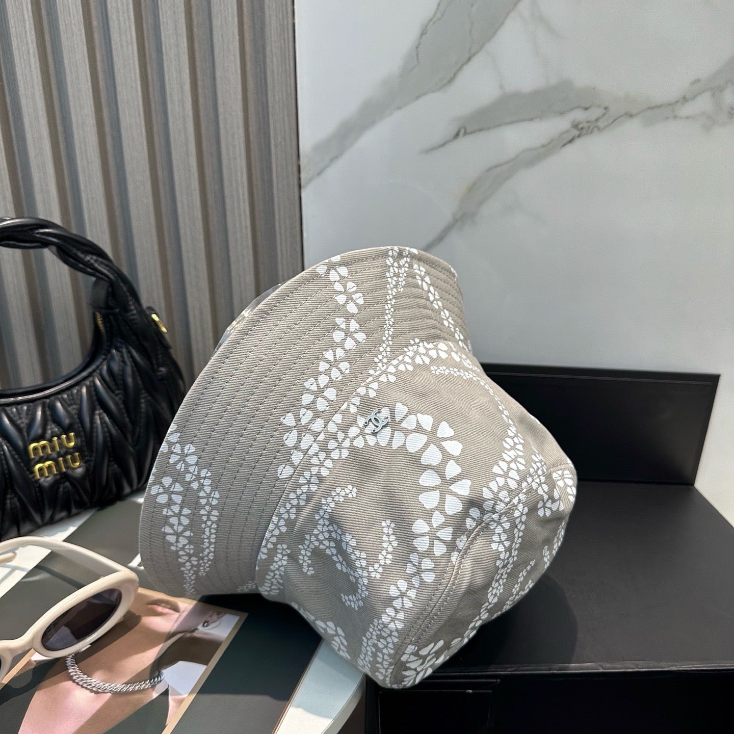 Taupe, Sky Blue and Black Hat
