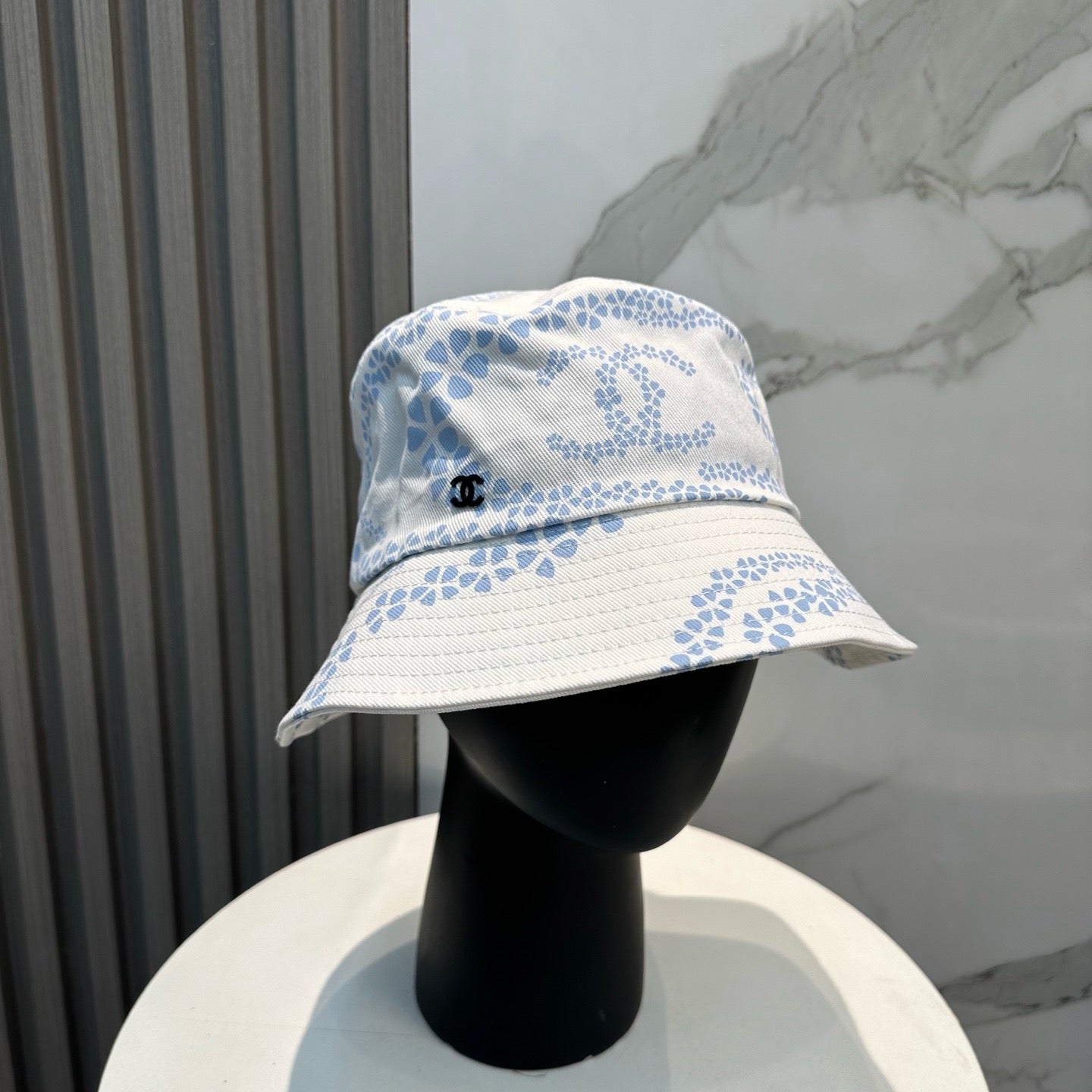 Taupe, Sky Blue and Black Hat
