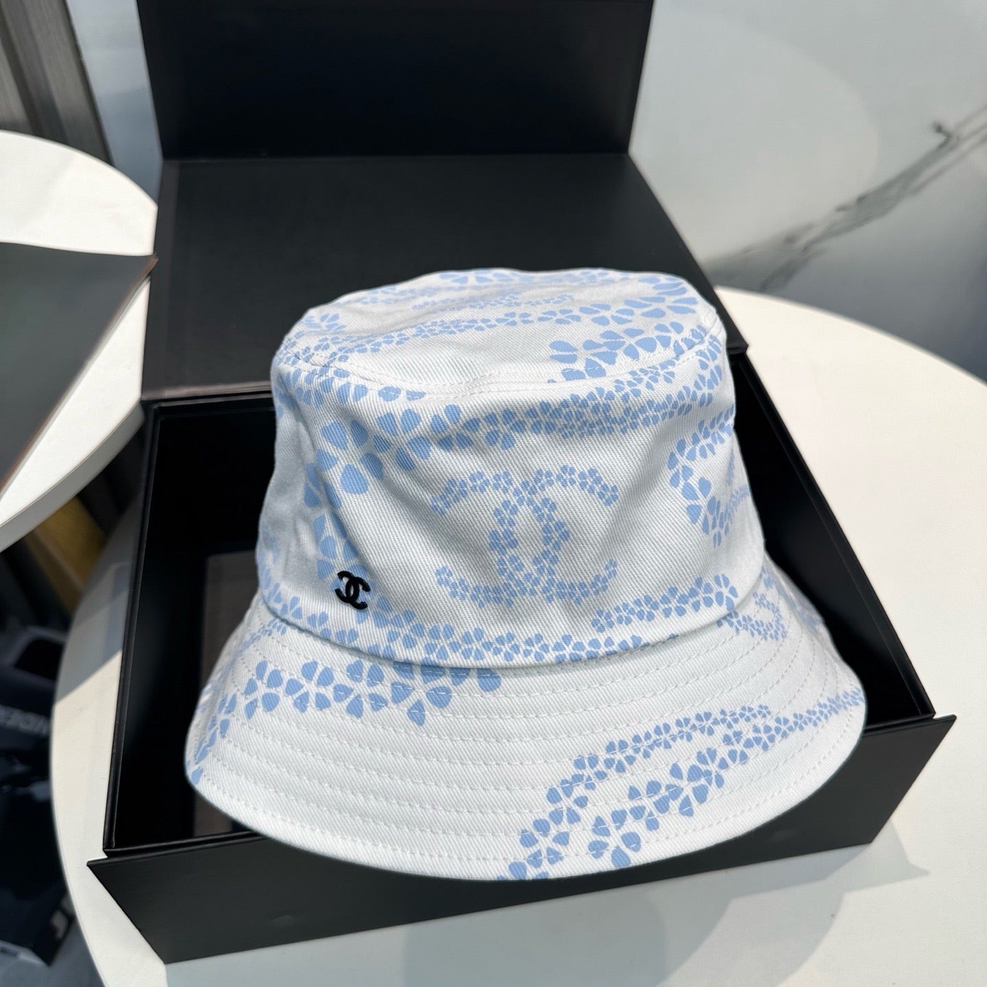 Taupe, Sky Blue and Black Hat