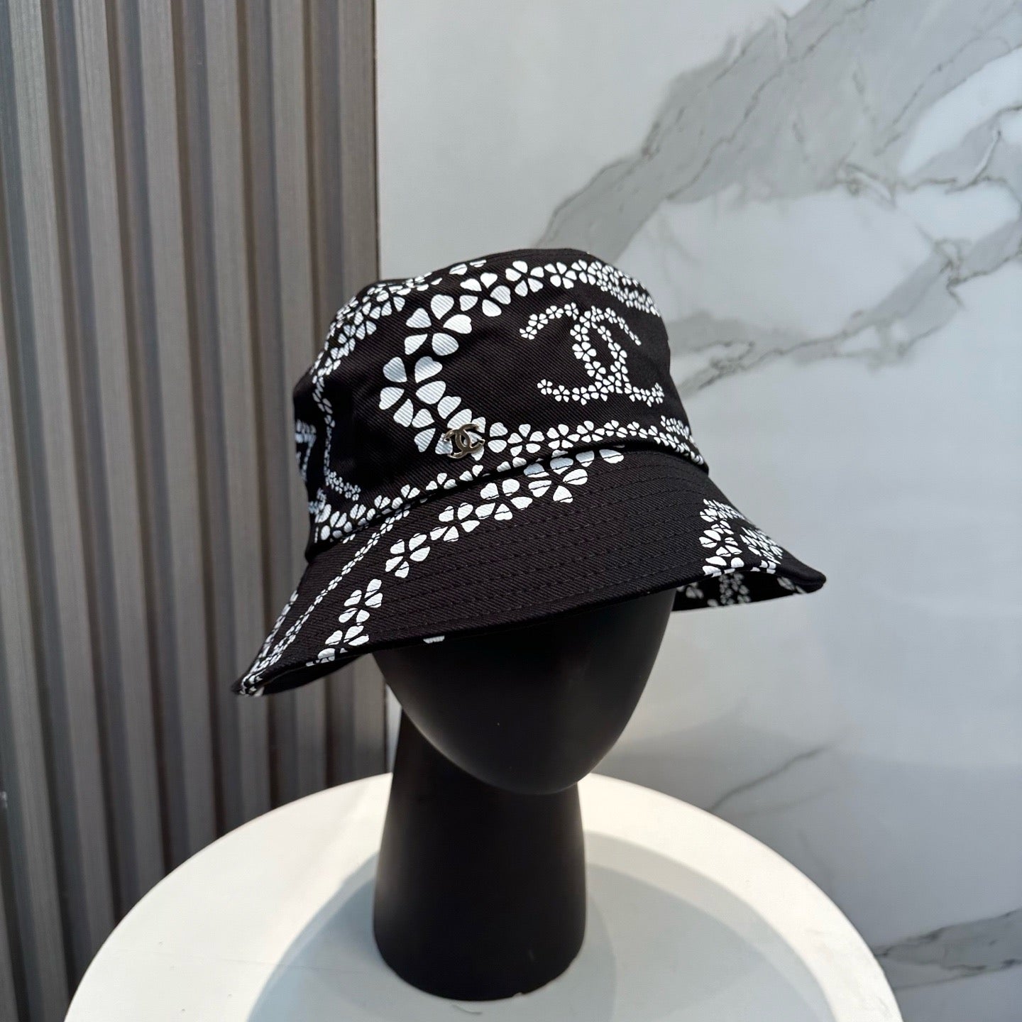 Taupe, Sky Blue and Black Hat