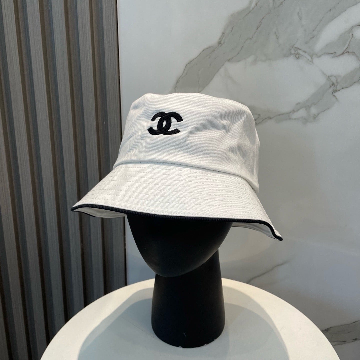 White, Navy blue and Black Hat