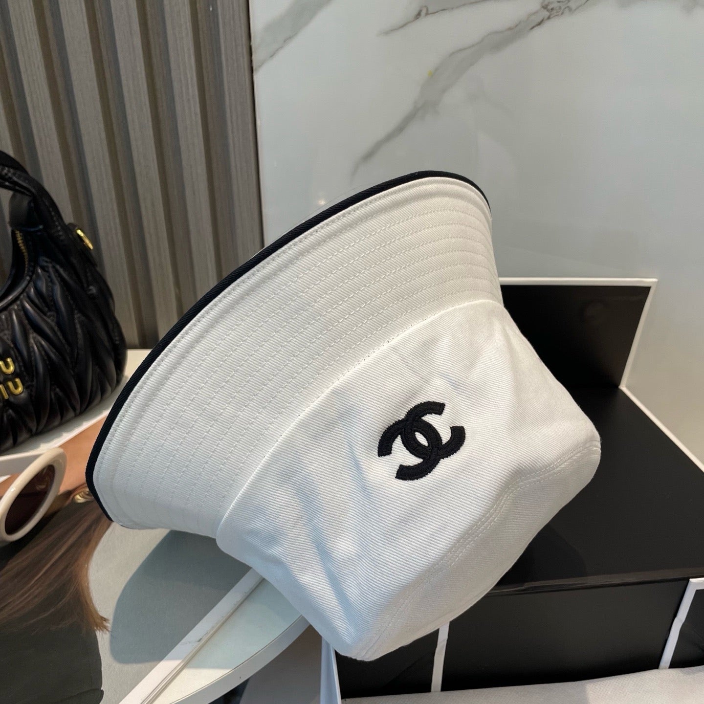 White, Navy blue and Black Hat