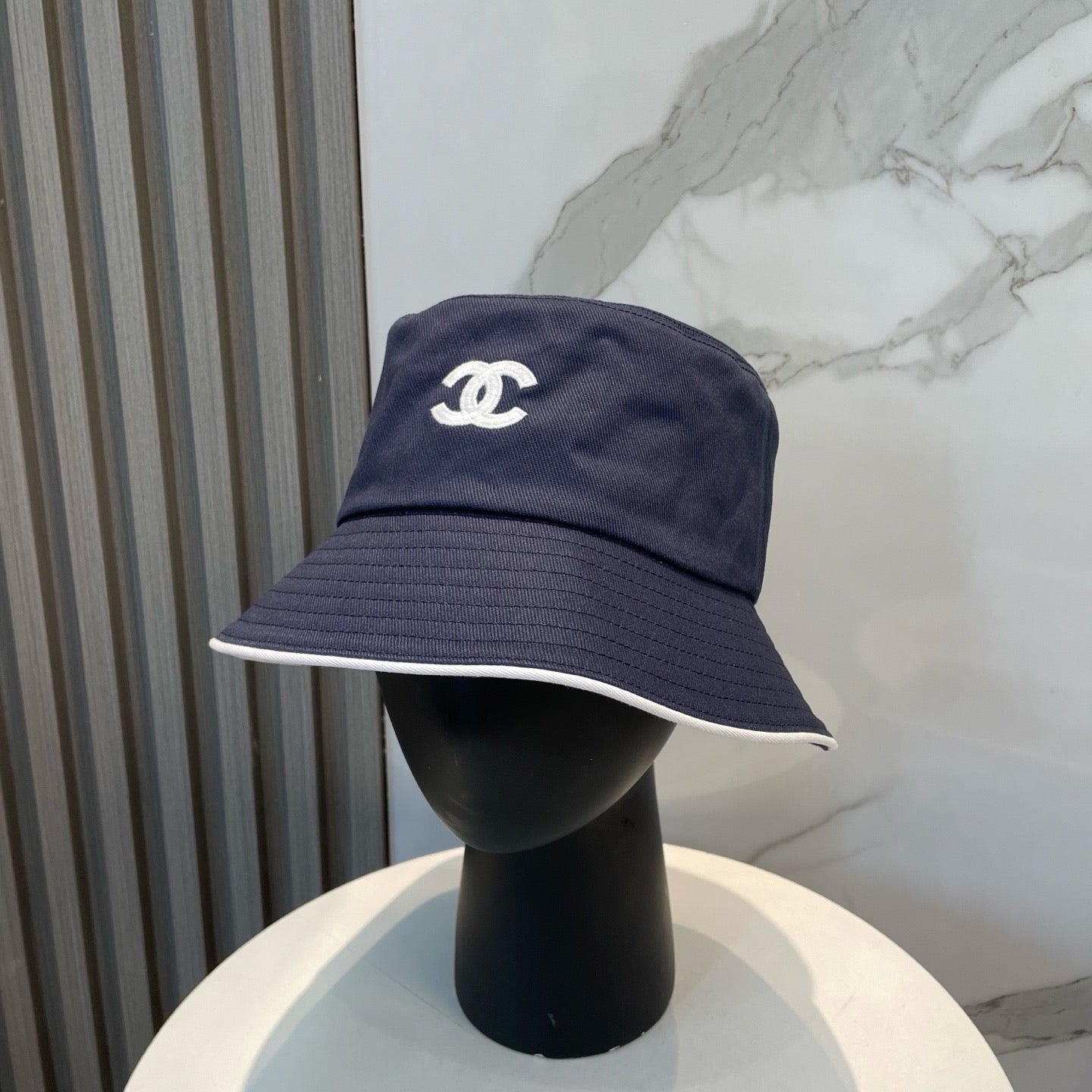 White, Navy blue and Black Hat