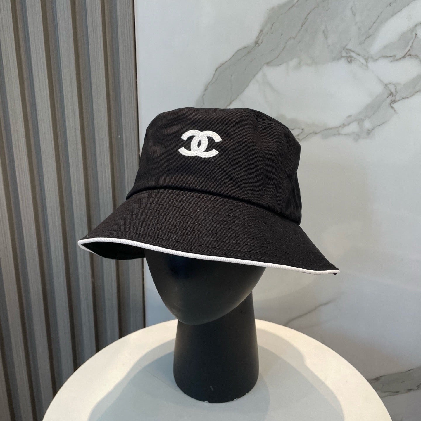 White, Navy blue and Black Hat