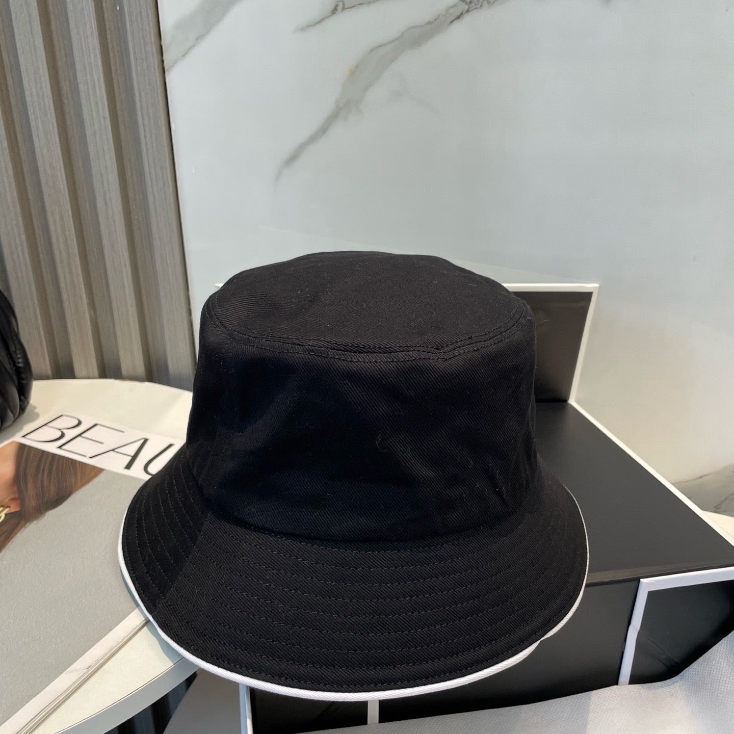 White, Navy blue and Black Hat