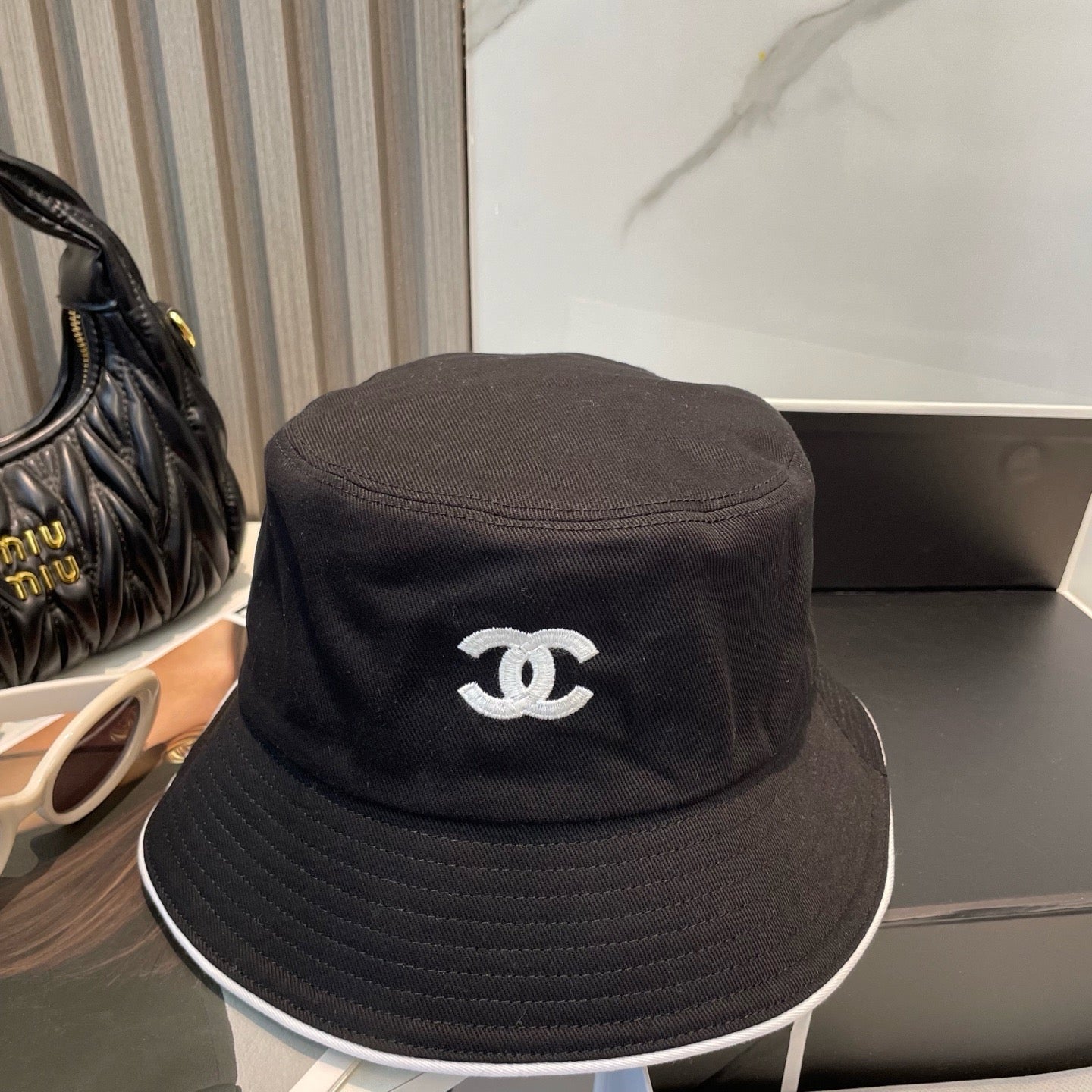 White, Navy blue and Black Hat