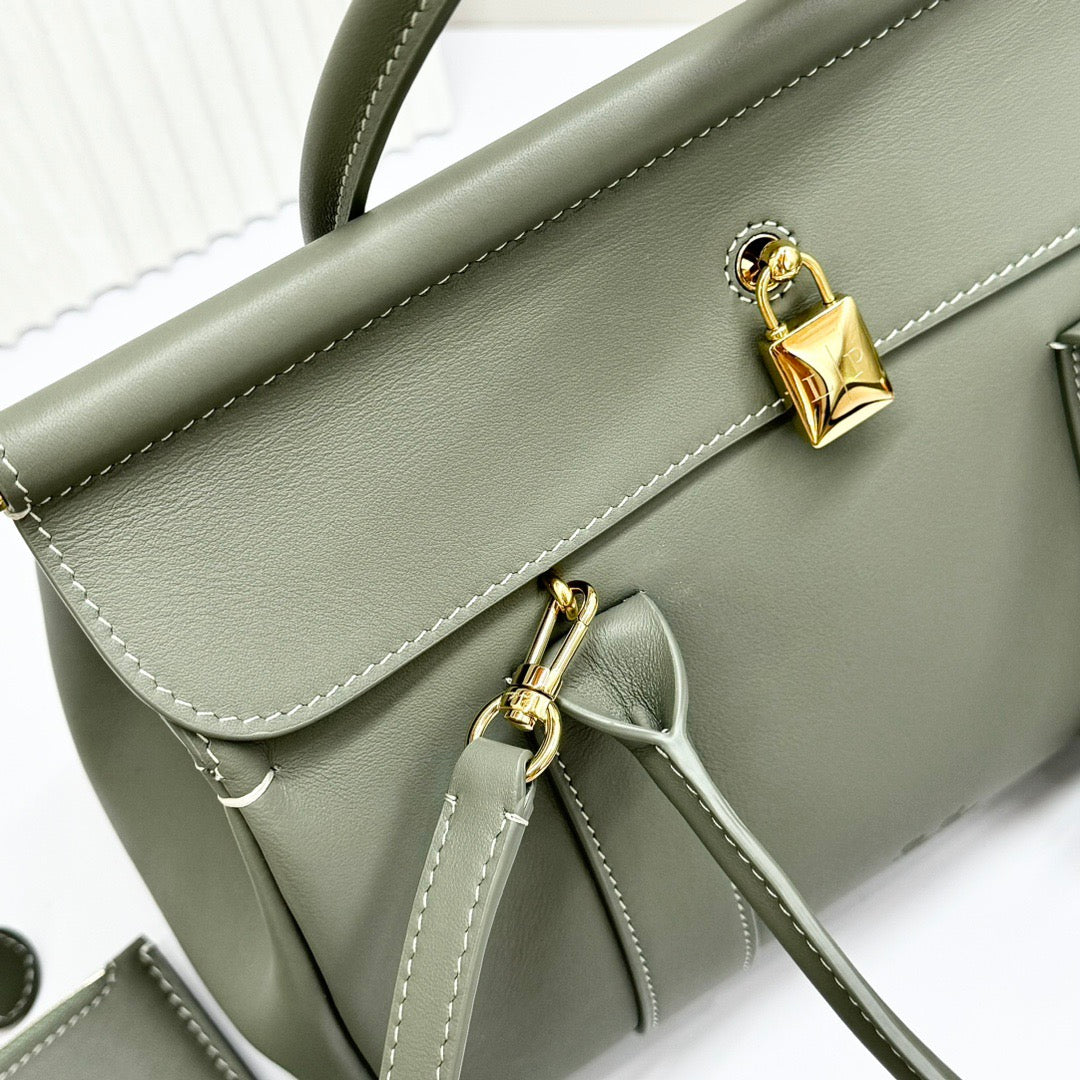 White brown and Dark green Bag