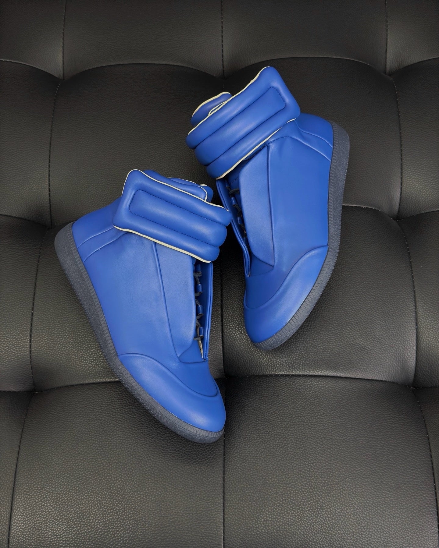 Blue, White, Red and Dark grey Shoes