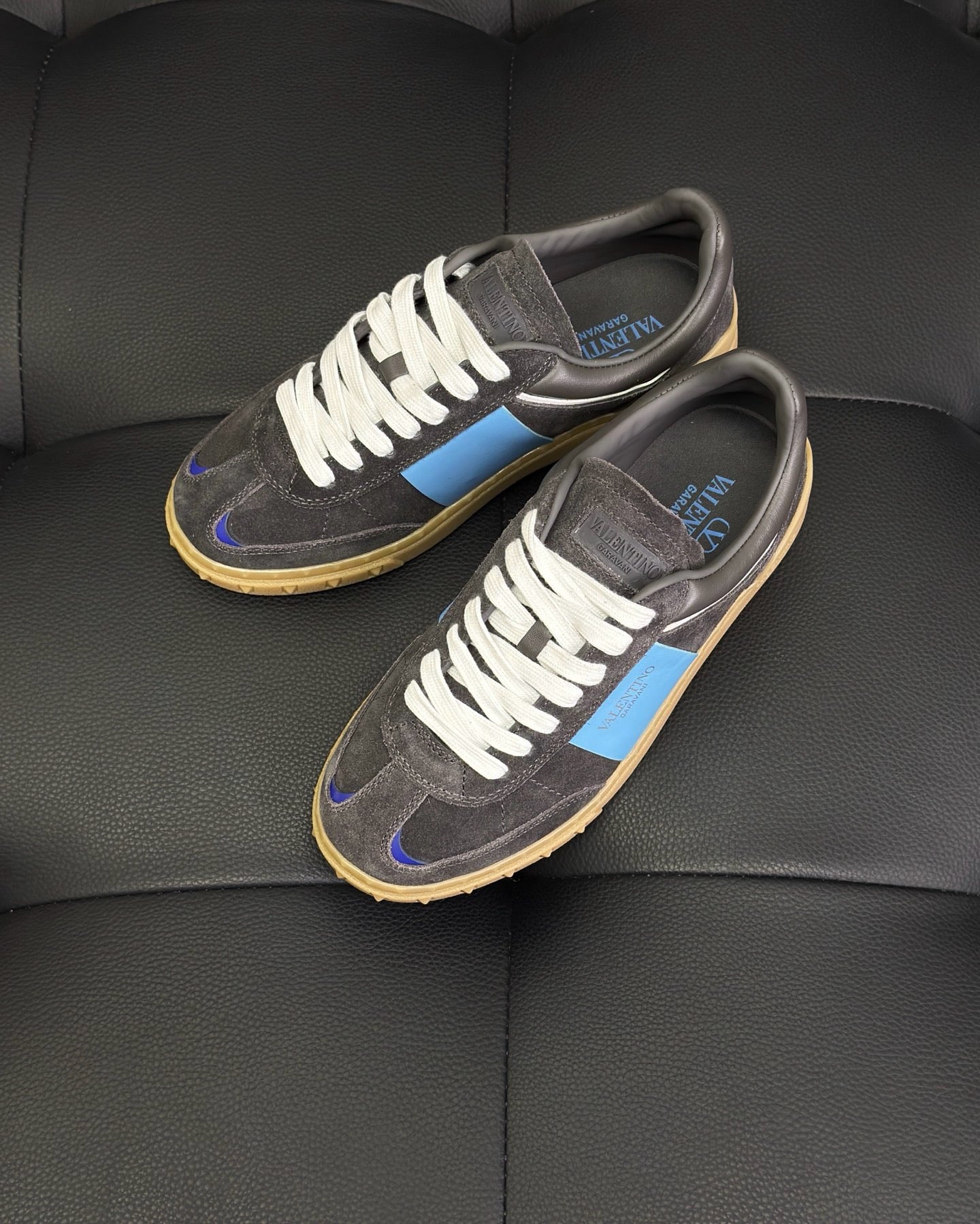 White grey and Black blue Shoes