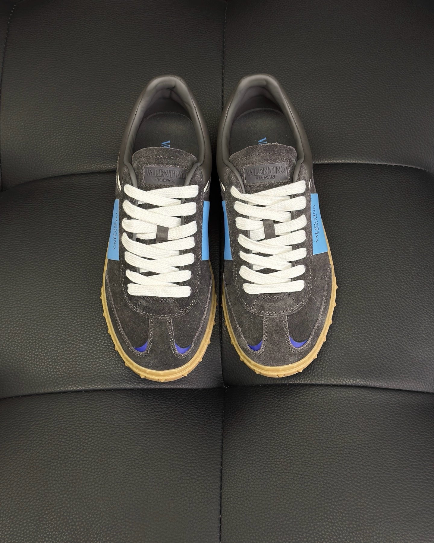 White grey and Black blue Shoes