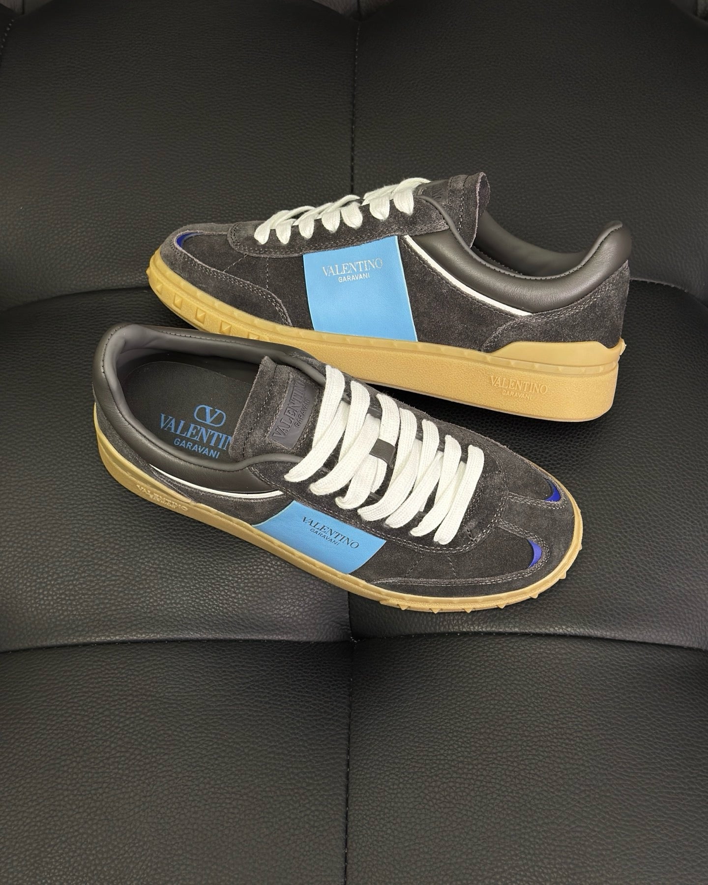 White grey and Black blue Shoes