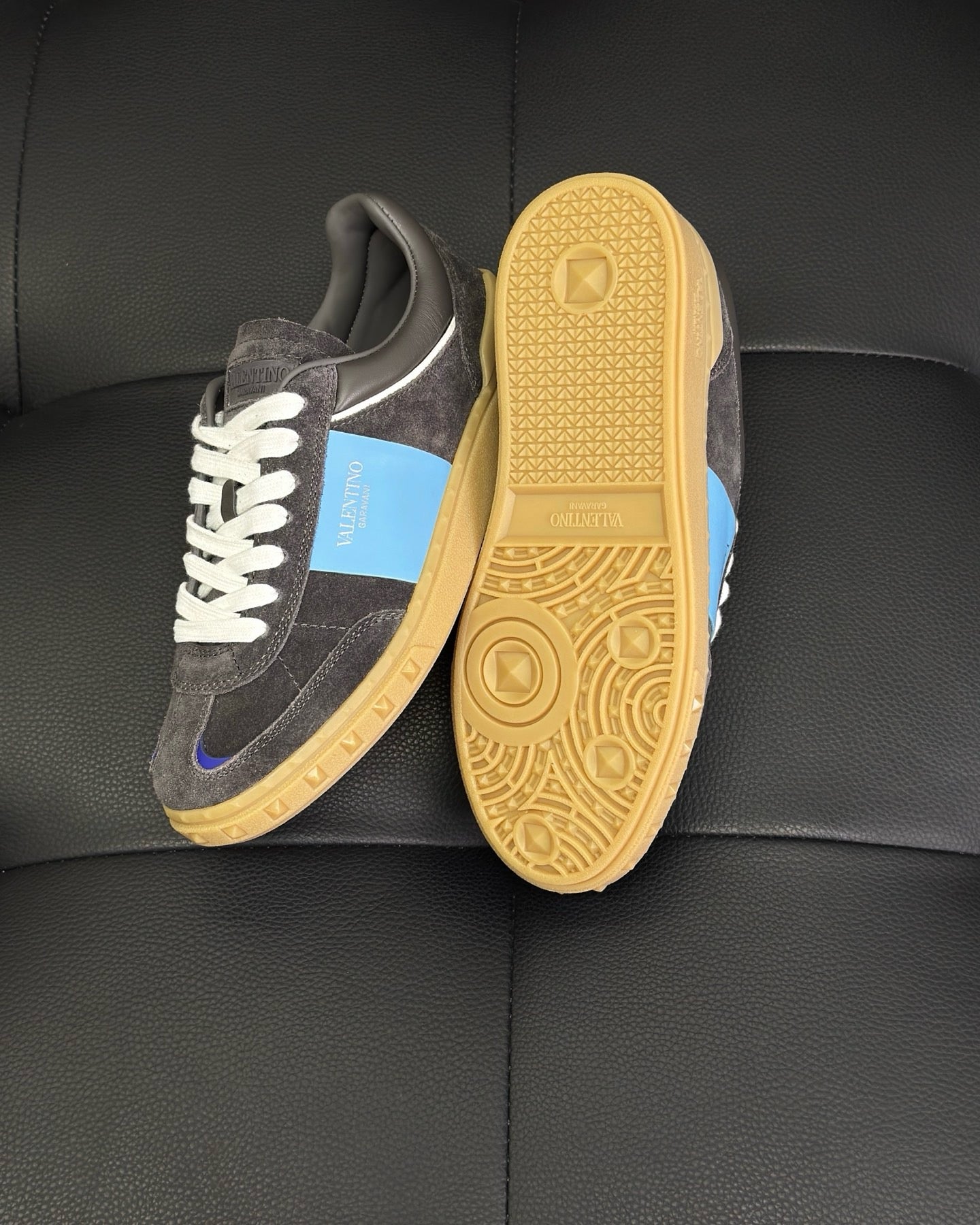 White grey and Black blue Shoes