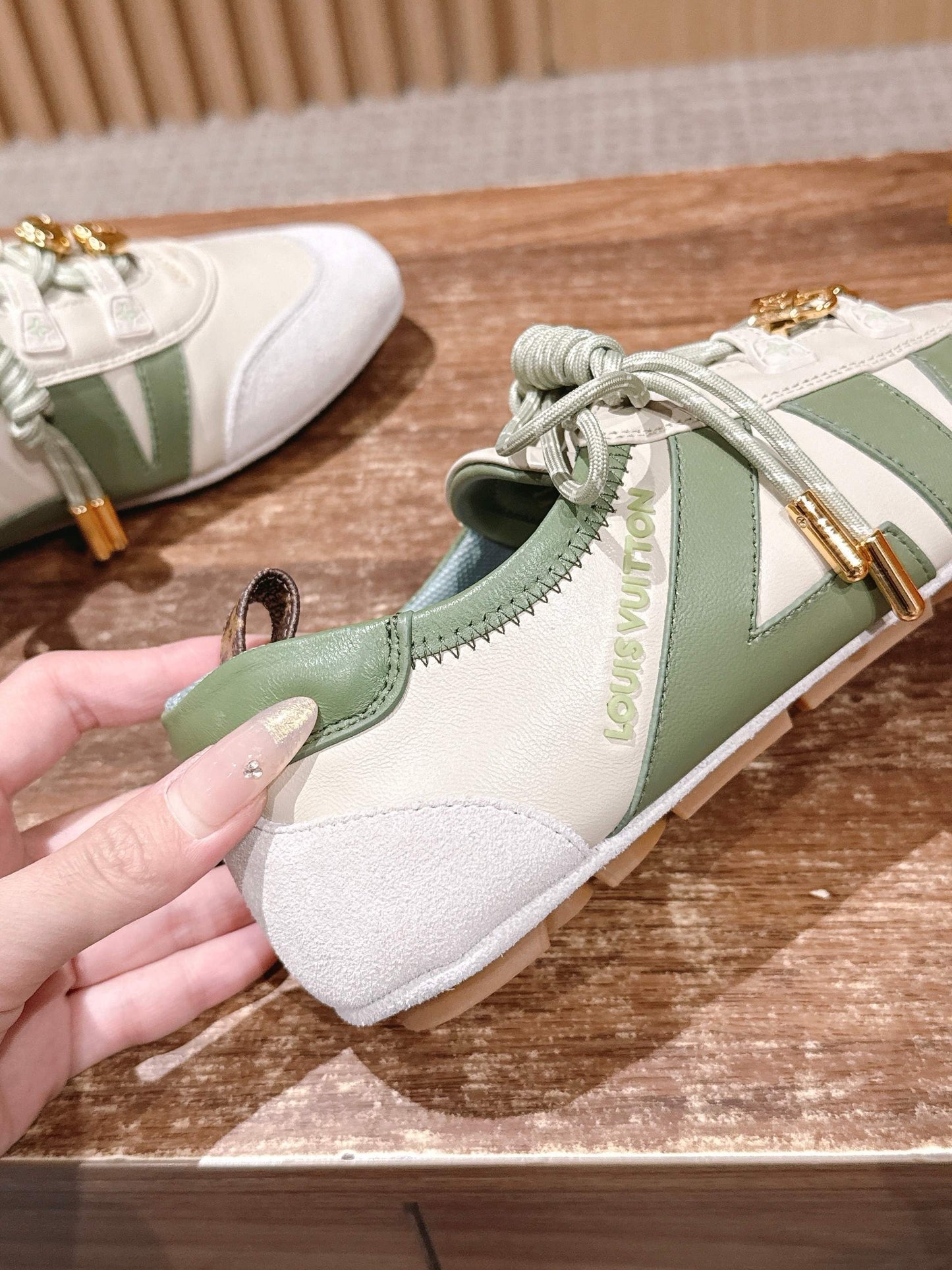 Grey green, Grey blue and Brown dark green Shoes