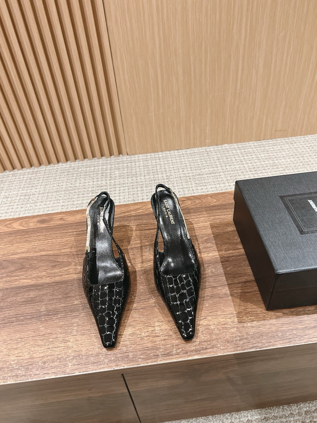 Brown, Croc Black and Black Shoes