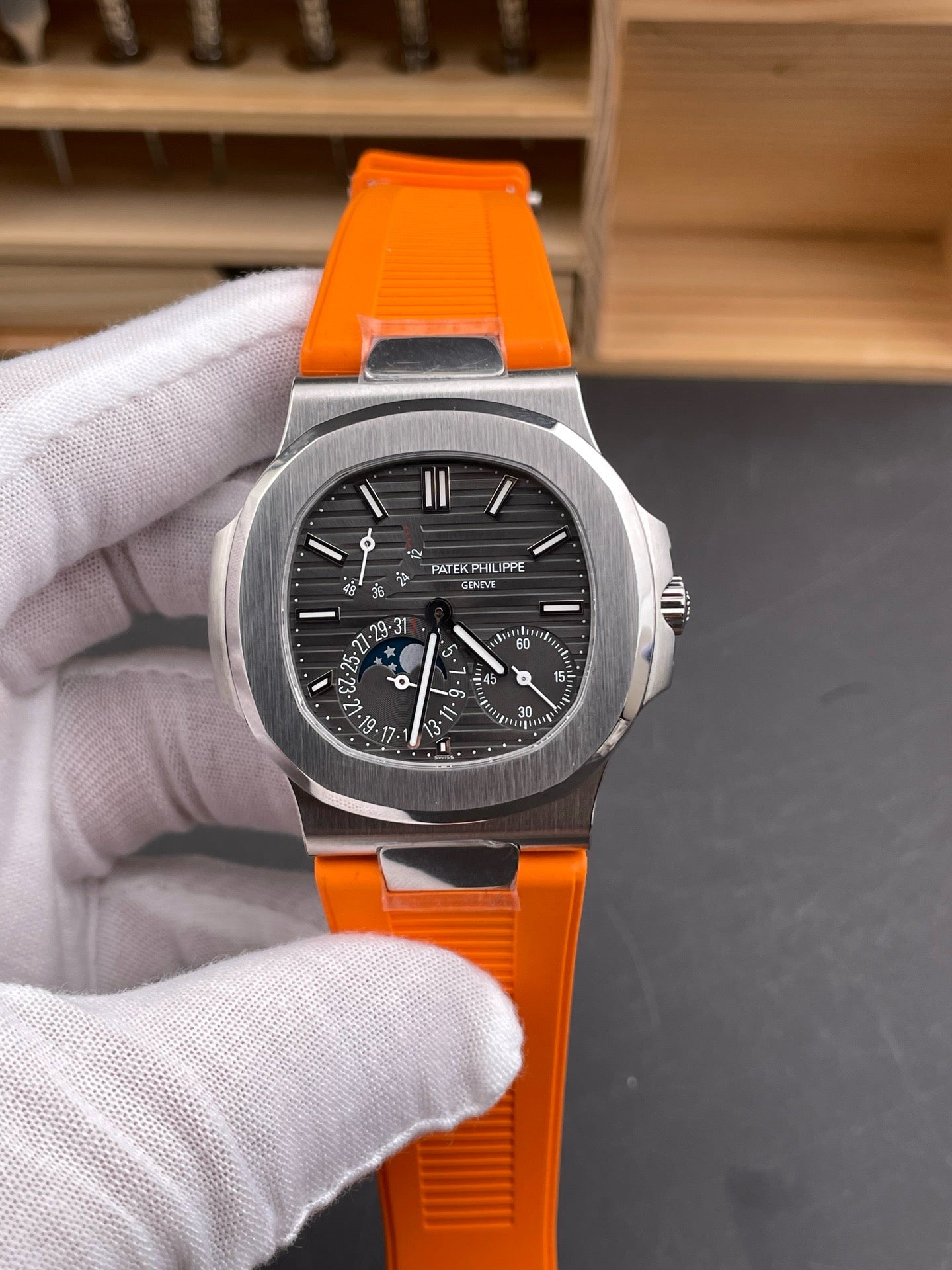 Orange black silver and Black silver Watch