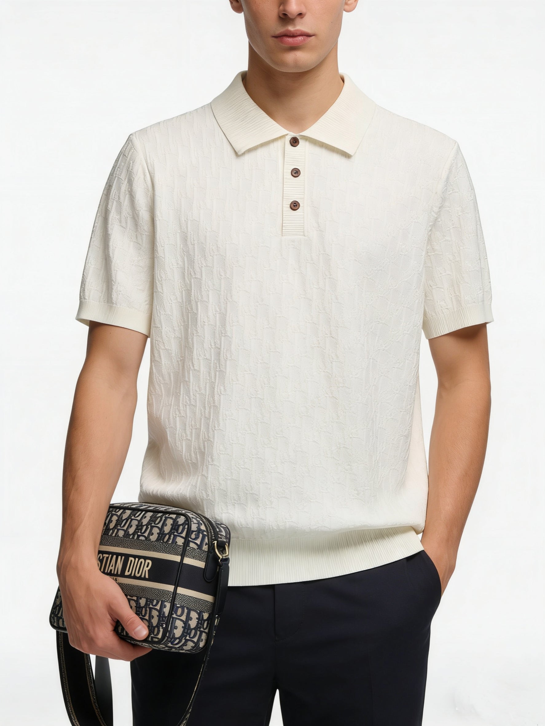 Off-white and Navy blue Polo
