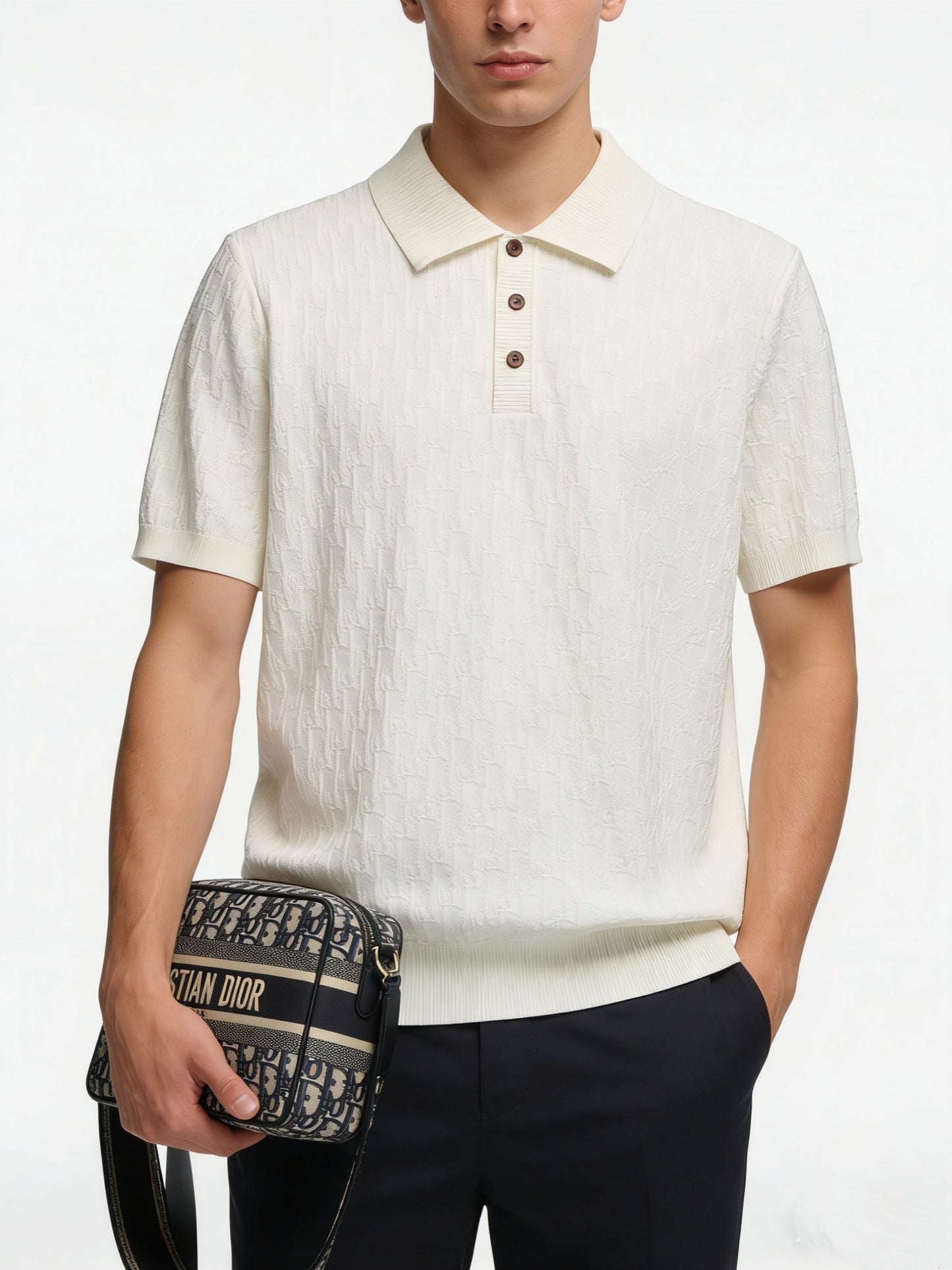 Off-white and Navy blue Polo