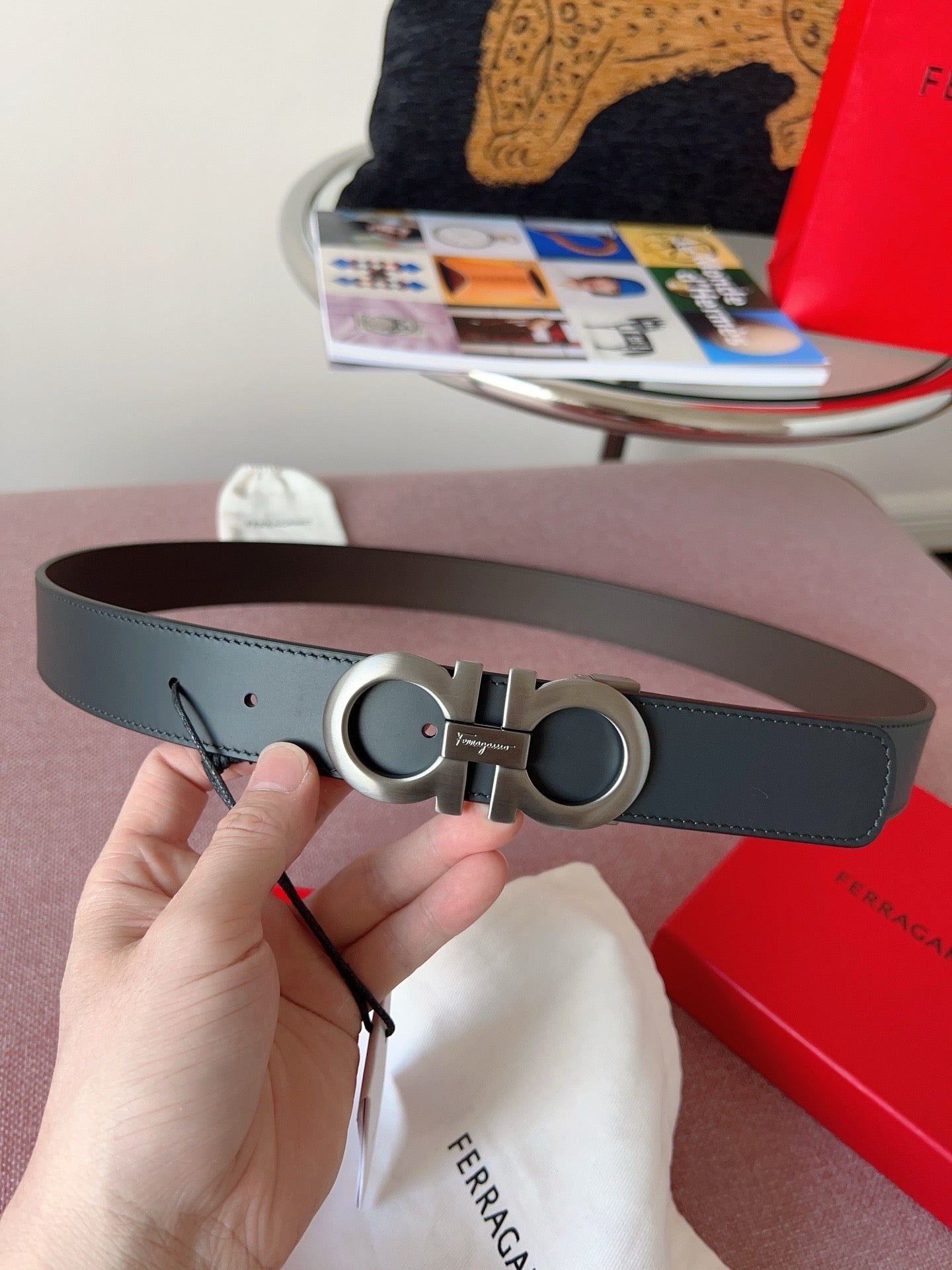 Dark grey silver Belt