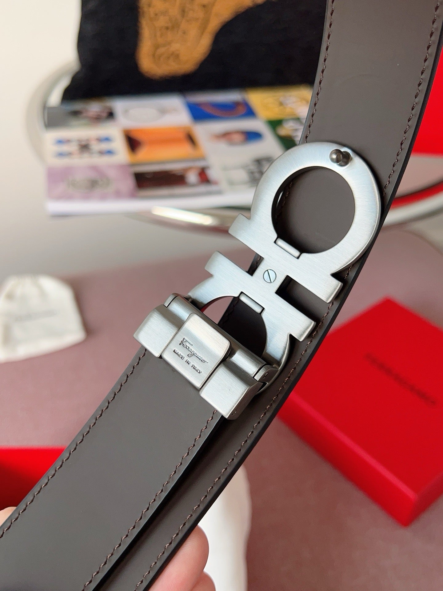 Dark grey silver Belt
