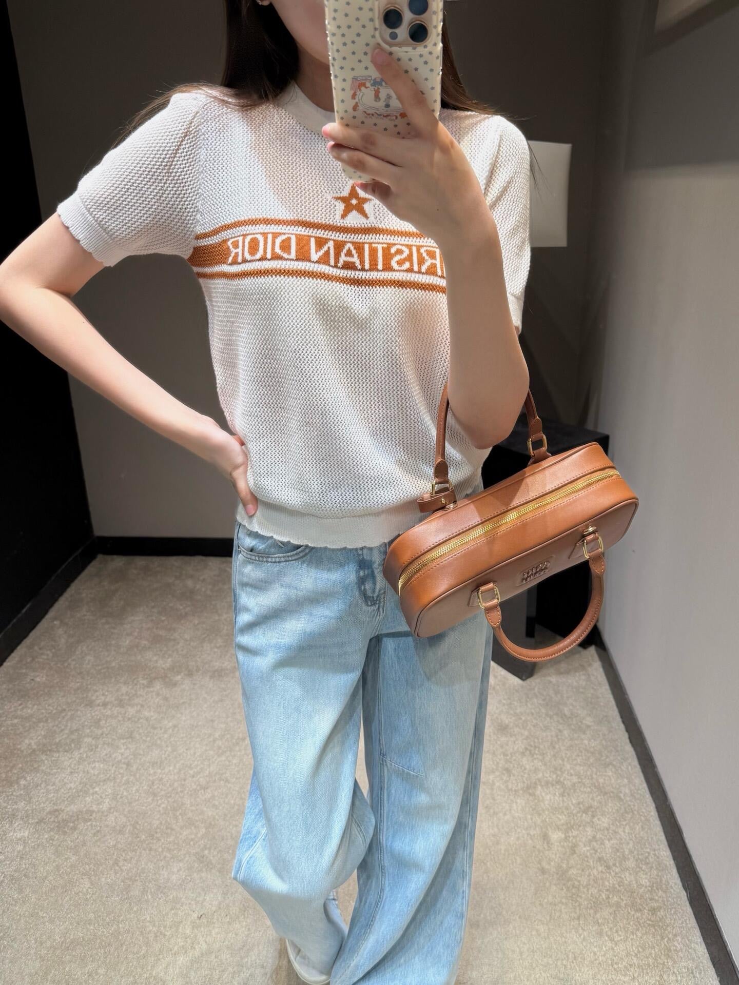 Brown and White T-shirt