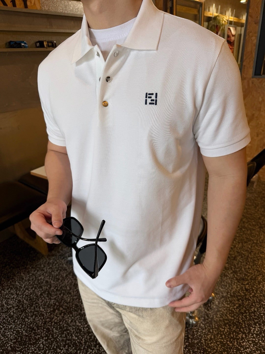White and Dark blue Polo
