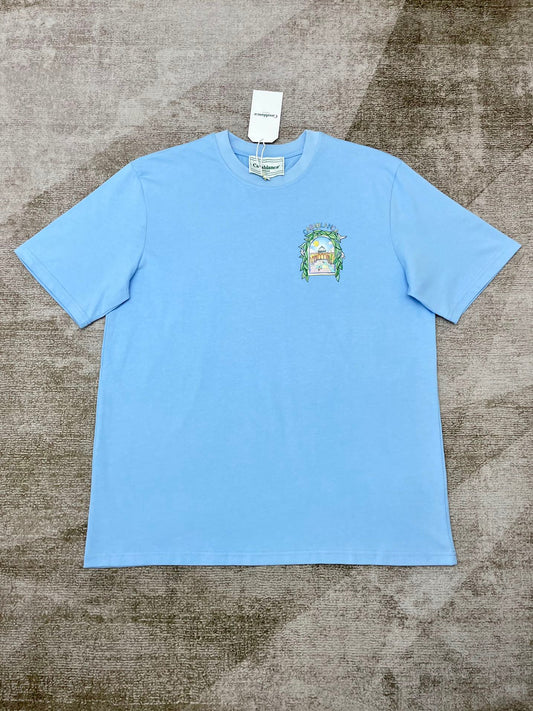 تي شيرت أسود وأزرق سماوي وأبيض