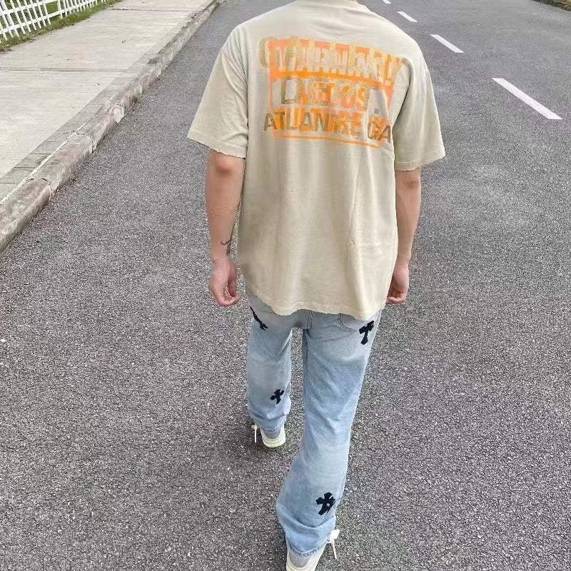 White and Beige grey T-shirt - FashionHype.xyz