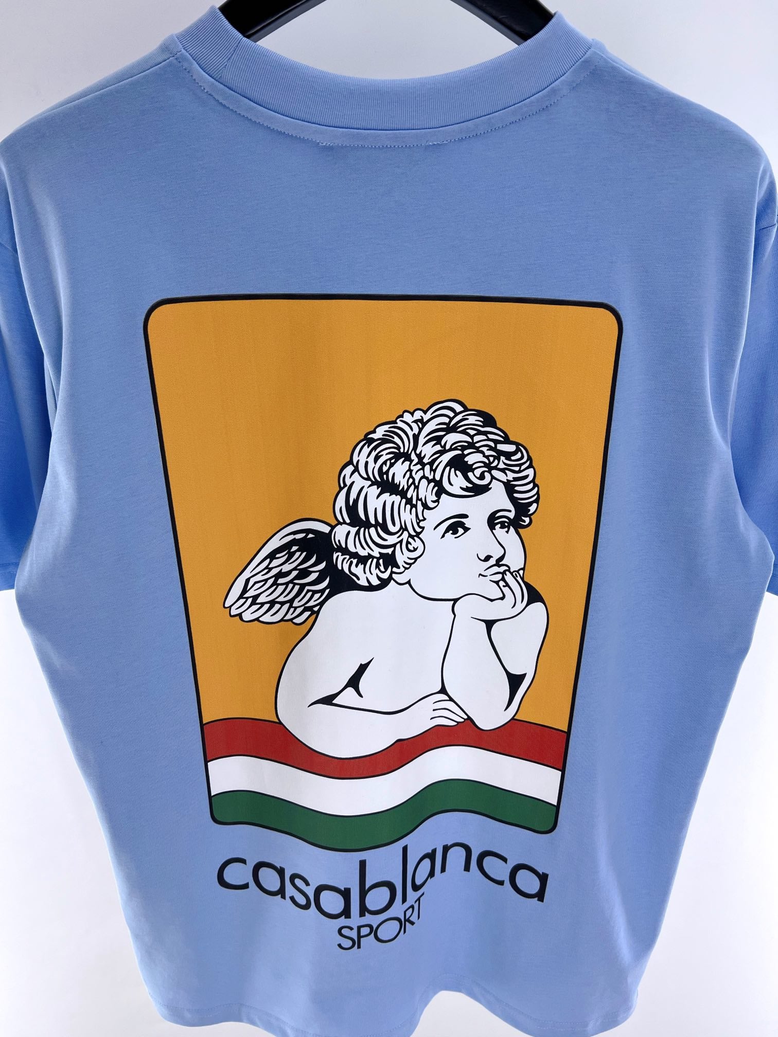 Himmelblaues und weißes T-Shirt