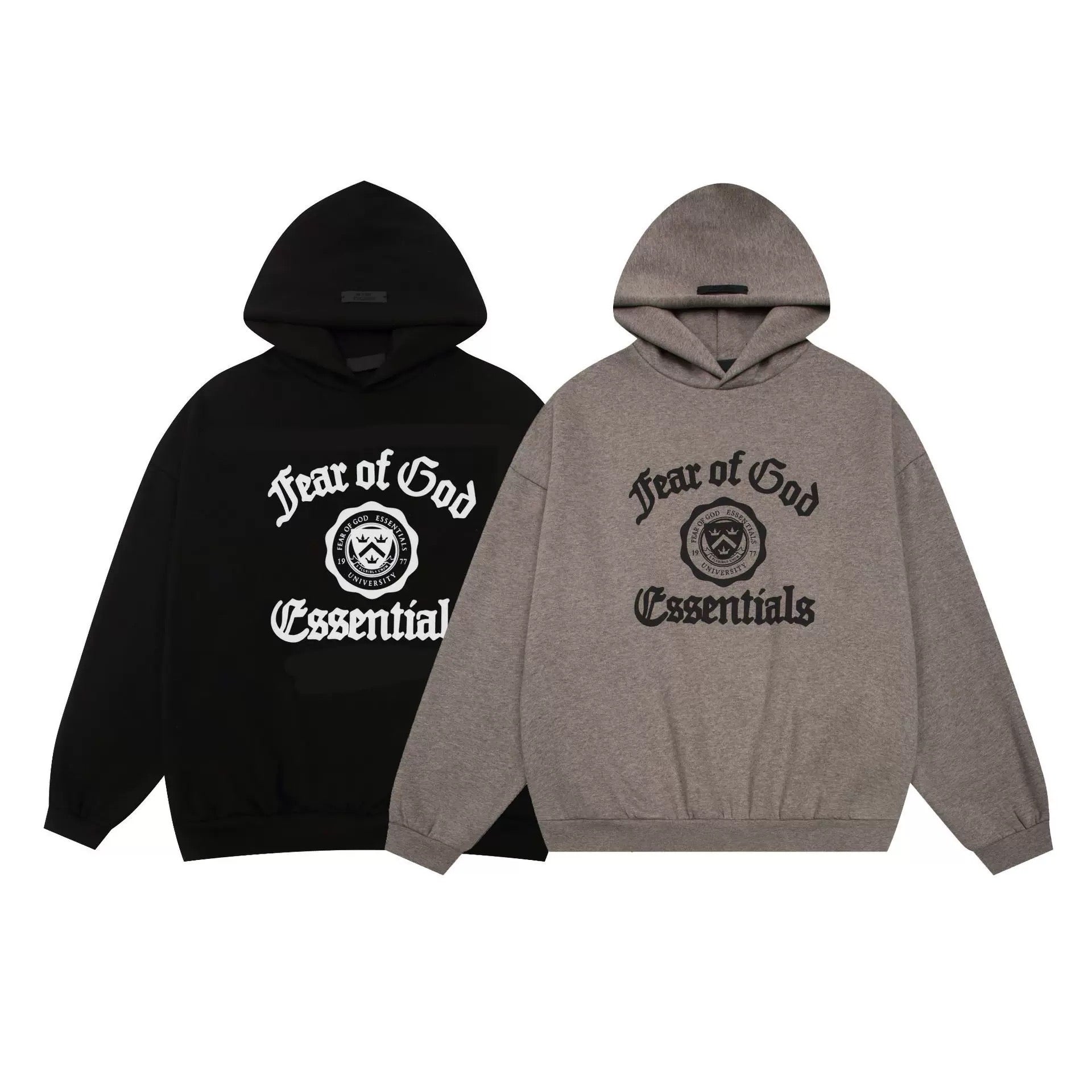 Sudadera con capucha negra y gris niebla oscura